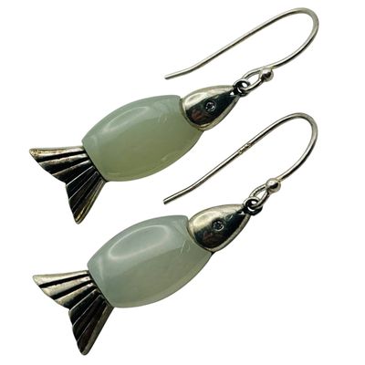 Sale Photo Thumbnail #22: Sterling Jade Fish Earrings