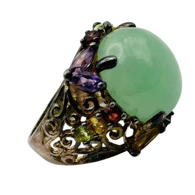 Sale Photo Thumbnail #353: Signed Sterling Multi Stone Ring Sz 8