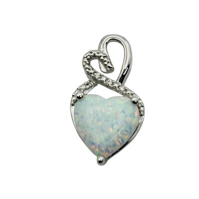 Sale Photo Thumbnail #323: Signed Sterling Opal Diamond Accent Heart Pendant