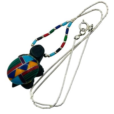 Sale Photo Thumbnail #154: Southwest Sterling Zuni Turtle Liquid Silver Necklace