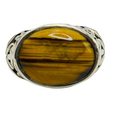 Sale Photo Thumbnail #468: Sterling Tigers Eye Ring Sz 8
