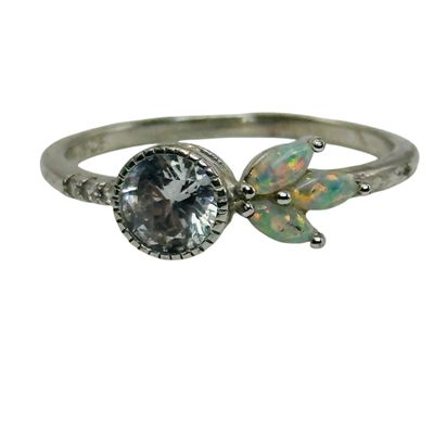 Sale Photo Thumbnail #472: Sterling Opal Clear Stone Ring Sz 7