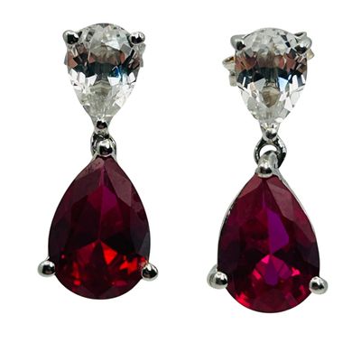 Sale Photo Thumbnail #30: Signed JWBR Sterling Ruby Topaz Earrings
