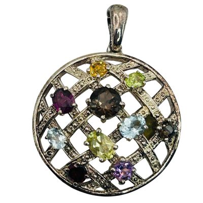 Sale Photo Thumbnail #61: Signed Sterling Multi Gem Woven Pendant