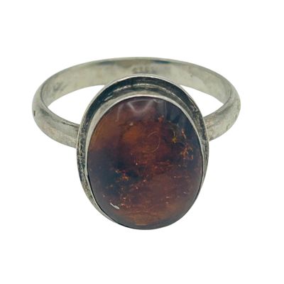 Sale Photo Thumbnail #143: Sterling Amber Ring Sz 8