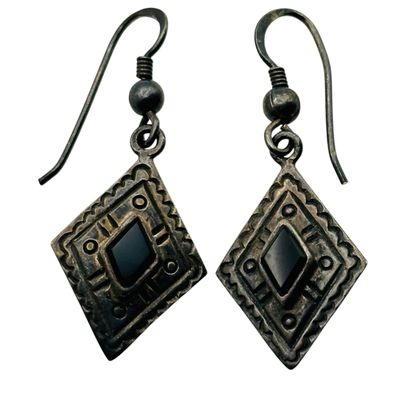 Sale Photo Thumbnail #471: Sterling Onyx Dangle Earrings