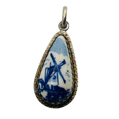 Sale Photo Thumbnail #15: Sterling Blue Porcelain Pendant