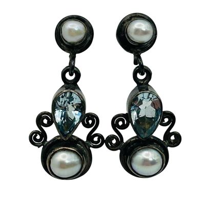Sale Photo Thumbnail #302: Sterling Topaz Pearl Earrings