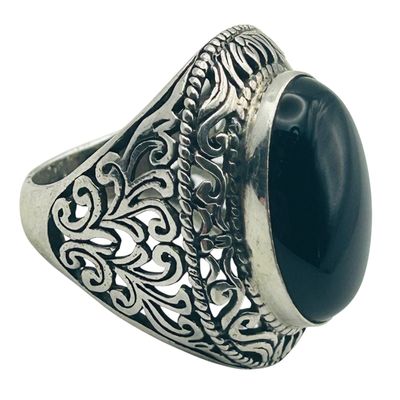 Sale Photo Thumbnail #137: Signed Sterling Onyx Swirl Detail Ring Sz 6