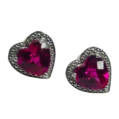 Sale Photo Thumbnail #489: Signed Sterling Pink Sapphire Heart Earrings