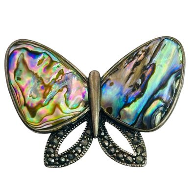 Sale Photo Thumbnail #479: Sterling Abalone Marcasite Butterfly Brooch