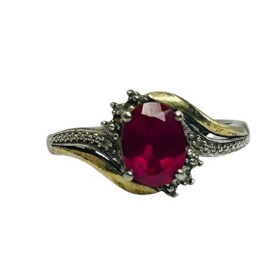 Sale Photo Thumbnail #11: Sterling 10k Diamond Ruby Ring Sz 7
