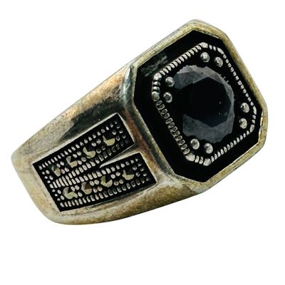 Sale Photo Thumbnail #343: Signed Sterling Rhinestone Marcasite Ring Sz 9