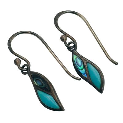 Sale Photo Thumbnail #495: Southwest Sterling Turquoise Abalone Earrings