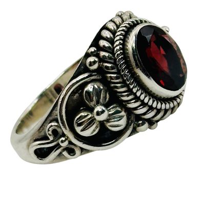 Sale Photo Thumbnail #453: Signed Indonesia Sterling Garnet Ring Sz 7