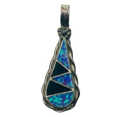 Sale Photo Thumbnail #127: Southwest Sterling Onyx Opal Pendant