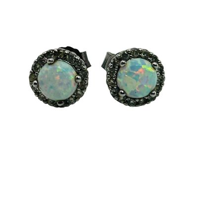 Sale Photo Thumbnail #231: Sterling Opal Halo Set Earrings