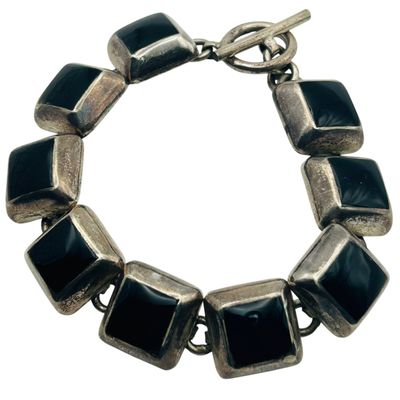 Sale Photo Thumbnail #117: Taxco Mexico Sterling Inlay Toggle Bracelet