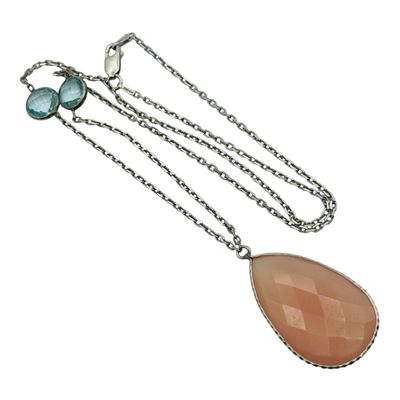 Sale Photo Thumbnail #277: Signed Italy Sterling Rose Quartz Topaz Necklace