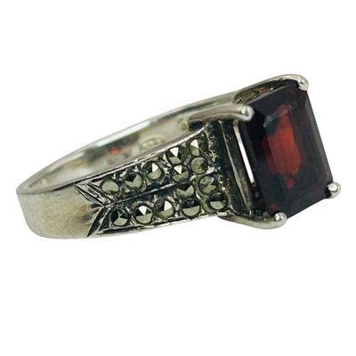 Sale Photo Thumbnail #32: Sterling Garnet Marcasite Ring Sz 9