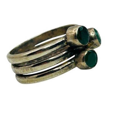 Sale Photo Thumbnail #81: Sterling Emerald Multi Band Ring Sz 6