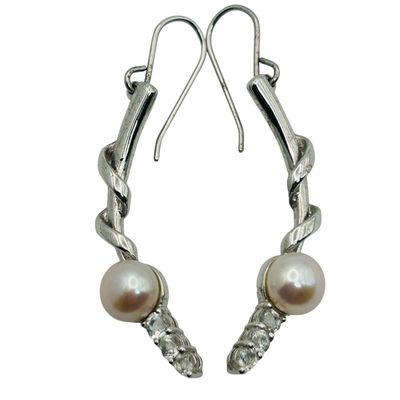 Sale Photo Thumbnail #300: Signed Sterling Spinel Pearl Earrings