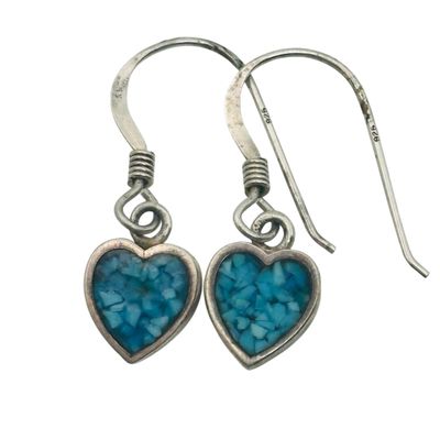 Sale Photo Thumbnail #389: Sterling Crushed Turquoise Heart Earrings