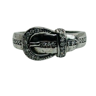 Sale Photo Thumbnail #320: Signed Sterling Rhinestone Belt Buckle Ring Sz 6