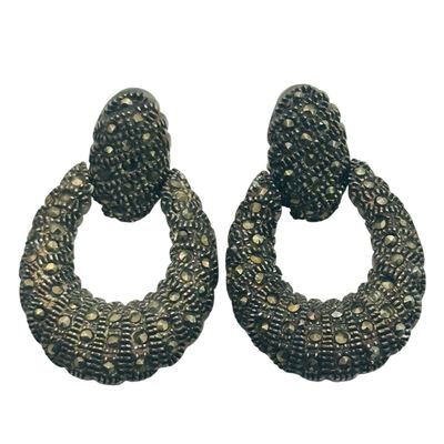 Sale Photo Thumbnail #394: Sterling Marcasite Hinged Earrings