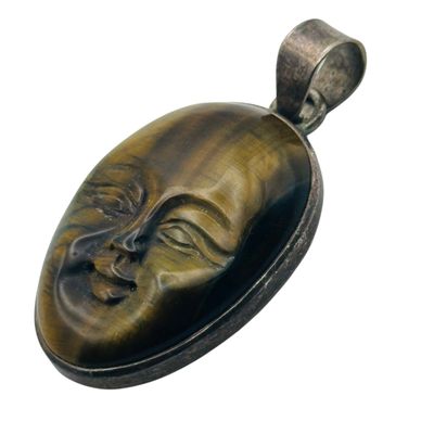Sale Photo Thumbnail #490: Sterling Tigers Eye Face Pendant