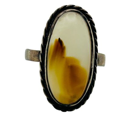 Sale Photo Thumbnail #77: Sterling Agate Ring Sz 8