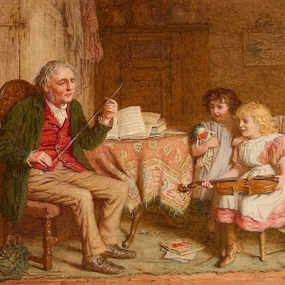 Robert W. Wright "Grandpa's Lesson" Painting 1899