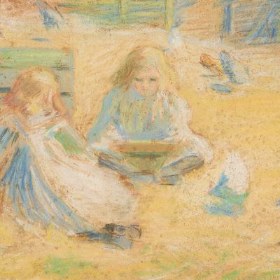 William Glackens "Children in Courtyard" Pastel