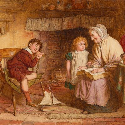 Robert W. Wright "Grandma's Story" Painting 1899