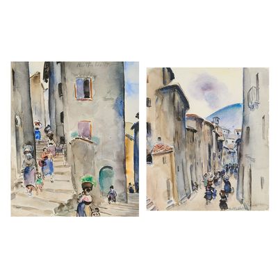 2 Martha Walter Streetscape Watercolor Paintings