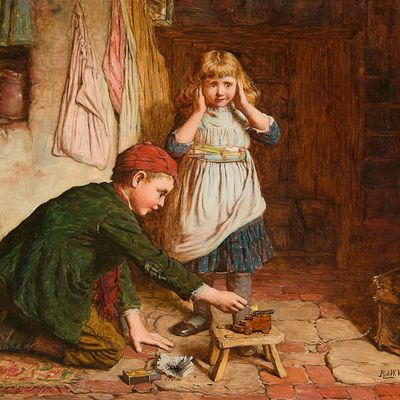 Robert W. Wright "Taking Aim" Oil Painting 1886