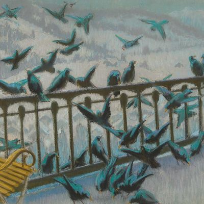 William S. Horton "Beggars on the Balcony" Pastel