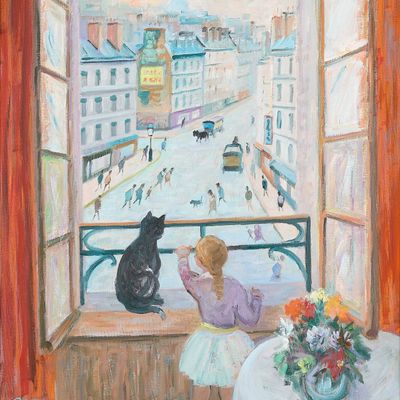 Willy R. James "Fillette Au Chat Noir" Painting