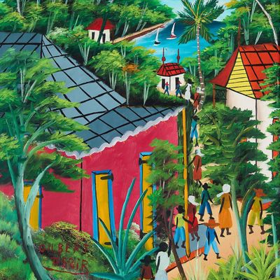 Gilbert Desir Haitian Village Oil Painting