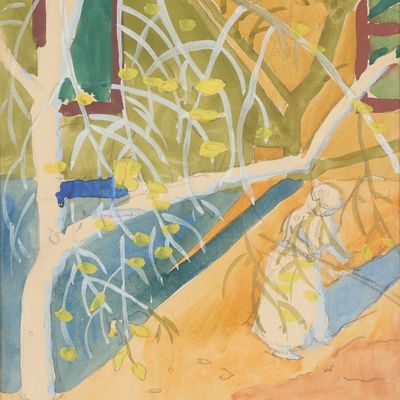 Charles E. Burchfield "Woman in a Garden" Painting
