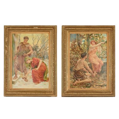 Pair Will Hicok Low "Autumn" & "Winter" Paintings