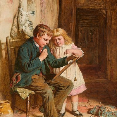 Robert W. Wright "Homework" Painting 1886