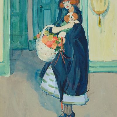 Jane Peterson "With Her Favorite Pet" Watercolor
