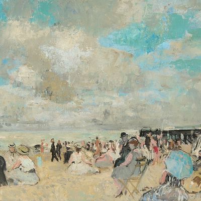 Francois Gall Beach Scene Oil on Board Painting