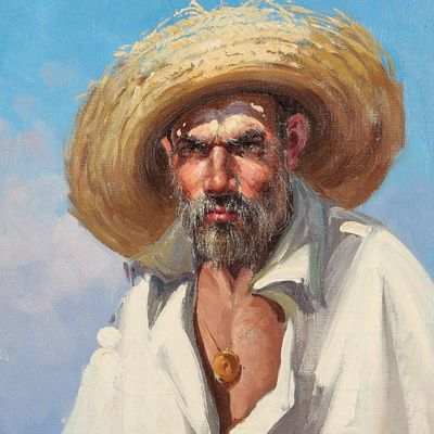 Signed Portrait of a Laborer Oil Painting