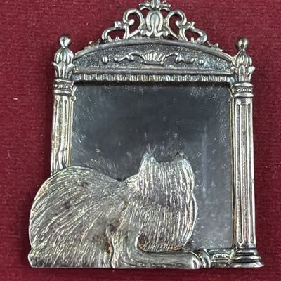 Antique Sterling Cat Mirror Brooch