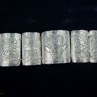 Vtg Peruvian Sterling Storyteller Panel Bracelet