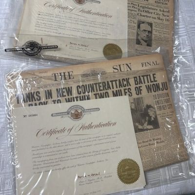 Vintage Certified Newspapers