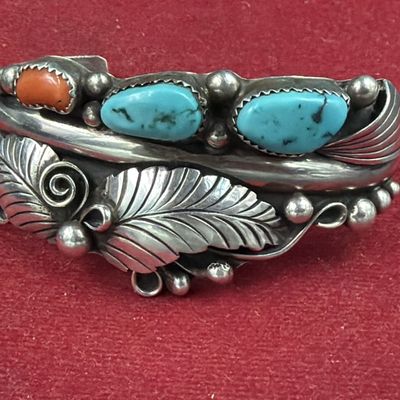 Phil Chapo Navajo Sterling Botanical Cuff Bracelet