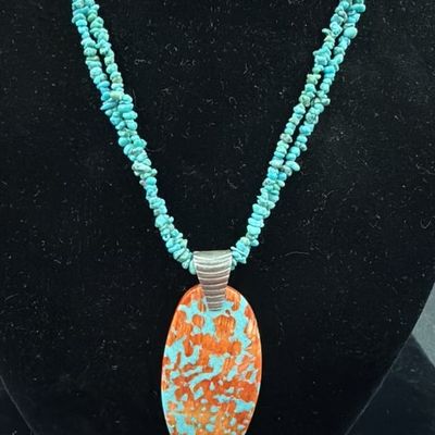 Turquoise Necklace with Large Oval Pendant